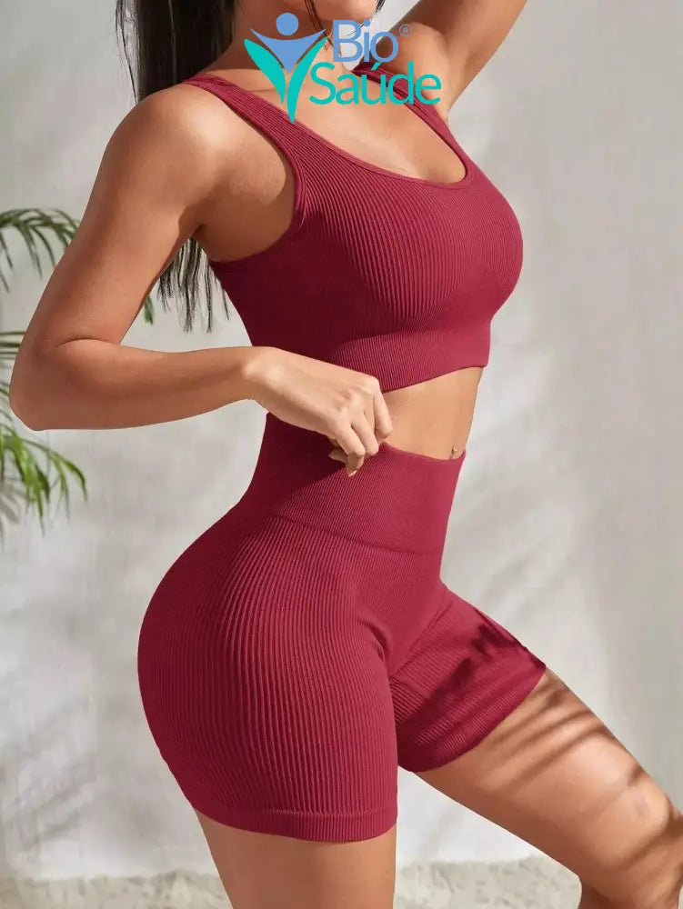 Conjunto de Yoga 2 Peças Esporte Feminino Vermelho / P Conjunto de Yoga 2 Peças